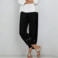 thumbnail image 1 of Costeam Womens Capri Pants Cotton Linen Blend Wide Leg with Side Pockets Mid Rise Relaxed Waist Lace Embroidery Split Cuff Cropped Trousers Lightweight Breathable Soft Casual Summer Bottoms, 1 of 7