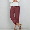 thumbnail image 1 of Costeam Womens Capri Pants Cotton Linen Blend Wide Leg with Side Pockets Mid Rise Relaxed Waist Lace Embroidery Split Cuff Cropped Trousers Lightweight Breathable Soft Casual Summer Bottoms, 1 of 7