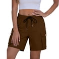 thumbnail image 1 of Costeam Womens Cargo Bermuda Shorts Lightweight Casual Summer Dual Button Flap Cargo Pockets Drawstring Elastic High Waist Loose Relaxed Mid Knee Walking Lounge Short Pants, 1 of 8
