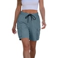 thumbnail image 1 of Costeam Womens Cargo Bermuda Shorts Lightweight Casual Summer Dual Button Flap Cargo Pockets Drawstring Elastic High Waist Loose Relaxed Mid Knee Walking Lounge Short Pants, 1 of 8
