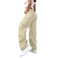 thumbnail image 1 of Costeam Womens Cargo Pants High Waisted Elastic Waist Button Closure with Multi Cargo Pockets Loose Fit Wide Leg Straight Casual Trousers Lightweight Durable Utility Baggy Long Pants, 1 of 7