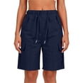 thumbnail image 1 of Costeam Womens Cargo Shorts Drawstring Elastic Waist Button Detail with Multi Pockets Loose Fit Knee Length Straight Leg Lightweight Durable Comfortable Utility Short Trousers, 1 of 7