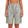 thumbnail image 1 of Costeam Womens Cargo Shorts Drawstring Elastic Waist Button Detail with Multi Pockets Loose Fit Knee Length Straight Leg Lightweight Durable Comfortable Utility Short Trousers, 1 of 7