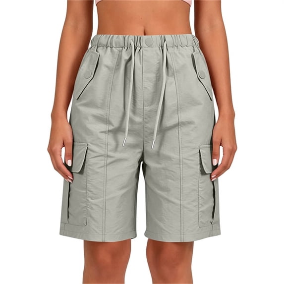 Costeam Womens Cargo Shorts Drawstring Elastic Waist Button Detail with Multi Pockets Loose Fit Knee Length Straight Leg Lightweight Durable Comfortable Utility Short Trousers