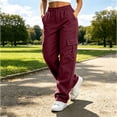 thumbnail image 1 of Costeam Womens Cargo Sweatpants Multi Flap Patch Pockets Button Elastic High Waist Loose Straight Solid Color Casual Streetwear Athletic Daily Trousers, 1 of 9