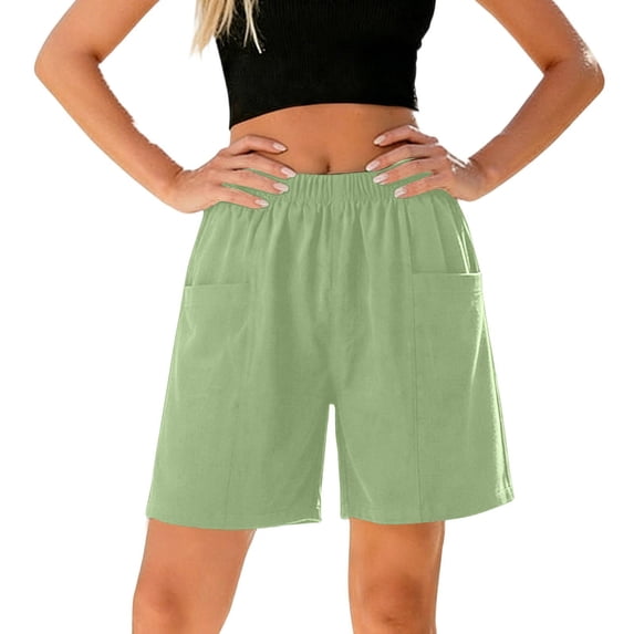 Costeam Womens Casual Summer Shorts Solid Color Loose Straight Leg with Side Pockets Elastic Drawstring High Waist Lightweight Airy Soft Relaxed Fit Knee Length Daily Bottoms