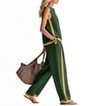 thumbnail image 1 of Costeam Womens Color Block Stripe Two Piece Matching Outfit Crew Neck Sleeveless Tank Top Side Slip Pockets Loose Full Elastic High Waist Wide Leg Pants Lightweight Set, 1 of 9