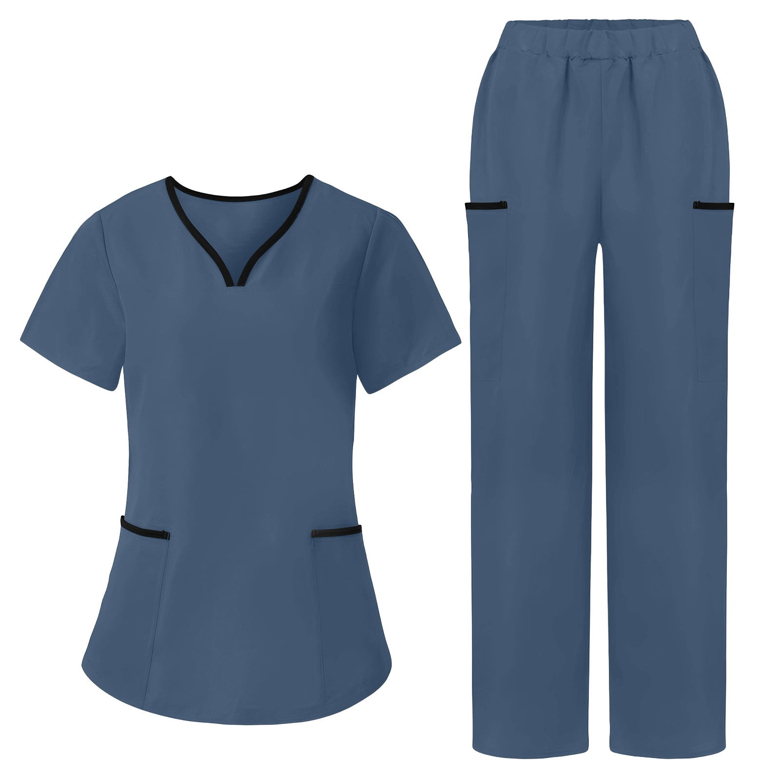 Costeam Womens Color Block V Neck Short Sleeve Two Piece Uniform Set ...