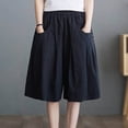 thumbnail image 1 of Costeam Womens Cotton Linen Blend Elastic Waist Wide Leg Culottes Casual Loose Cropped Pants with Side Buttons and Pockets Lightweight Solid Color Daily Wear, 1 of 8