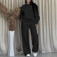 thumbnail image 1 of Costeam Womens Crew Neck Long Sleeve Sweatshirt 2 Piece Outfit Side Pockets Drawstring Elastic High Waist Wide Leg Pant Solid Color Casual Tracksuit Loungewear Set, 1 of 6