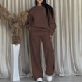 thumbnail image 1 of Costeam Womens Crew Neck Long Sleeve Sweatshirt 2 Piece Outfit Side Pockets Drawstring Elastic High Waist Wide Leg Pant Solid Color Casual Tracksuit Loungewear Set, 1 of 7