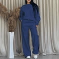 thumbnail image 1 of Costeam Womens Crew Neck Long Sleeve Sweatshirt 2 Piece Outfit Side Pockets Drawstring Elastic High Waist Wide Leg Pant Solid Color Casual Tracksuit Loungewear Set, 1 of 7