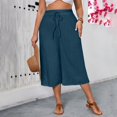 thumbnail image 1 of Costeam Womens Crinkle Textured Capri Culotte Pants Drawstring Elastic High Waist Dual Side Pockets Lightweight Solid Color Loose Casual Cropped Trousers, 1 of 7