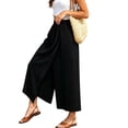 thumbnail image 1 of Costeam Womens Crinkle Textured Split Front Wide Leg Capri Pants with Side Patch Pockets Elastic High Waist Lightweight Breathable Fabric Solid Color Cropped Casual Trousers Multi Color, 1 of 9