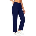 thumbnail image 1 of Costeam Womens Cross Wrap High Waist Straight Leg Pants Dual Side Insert Pockets Stretch Soft Knit Solid Color Cropped Casual Daily Walking Trousers, 1 of 6