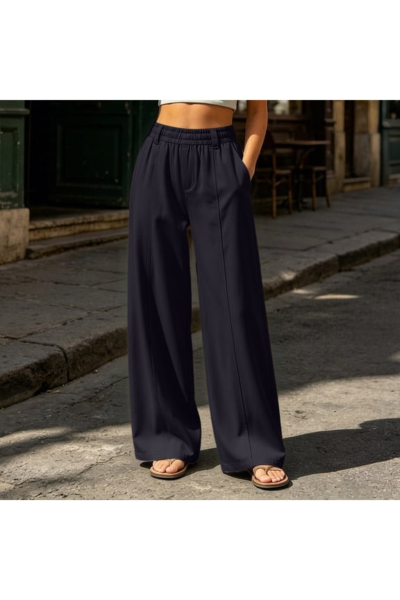 Womens Curved Banana Cargo Wide Leg Pants Lightweight Wrinkle Resistant Dual Side Hand Pockets Elastic Drawstring High Waist Soft Stretchy Casual Solid Color Loose Fit Trousers