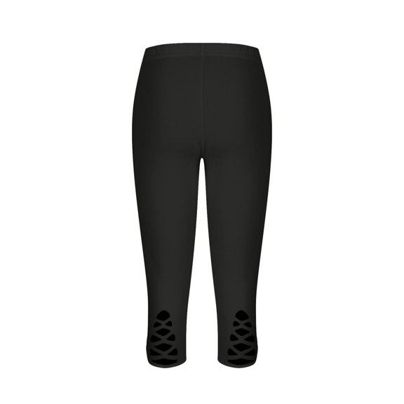 Costeam Womens Cutout Crisscross Side Capri Yoga Leggings Tummy Control High Waist 4 Way Stretch Non See Through Solid Compression Mid Calf Athletic Base Layer Pants