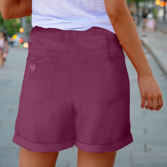 Costeam Womens Distressed Ripped Denim Shorts Button Zip Fly with Deep Side Pockets Stretchy Relaxed Fit Casual Short Jeans Soft Durable Summer Casual Denim Bottoms