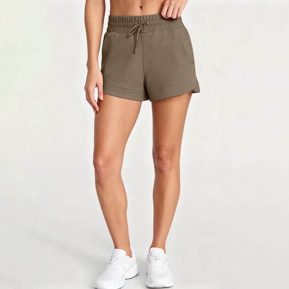Costeam Womens Drawstring Elastic High Waist French Terry Lounge Shorts Dual Side Slant Hand Pockets Loose Relaxed Mid Thigh Solid Casual Athletic Workout Sleep Short Pants