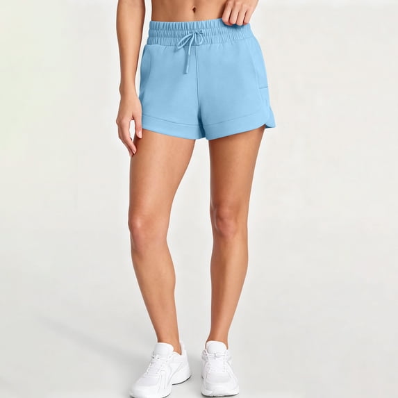 Costeam Womens Drawstring Elastic High Waist French Terry Lounge Shorts Dual Side Slant Hand Pockets Loose Relaxed Mid Thigh Solid Casual Athletic Workout Sleep Short Pants