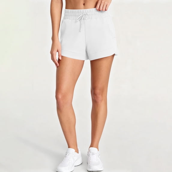 Costeam Womens Drawstring Elastic High Waist French Terry Lounge Shorts Dual Side Slant Hand Pockets Loose Relaxed Mid Thigh Solid Casual Athletic Workout Sleep Short Pants