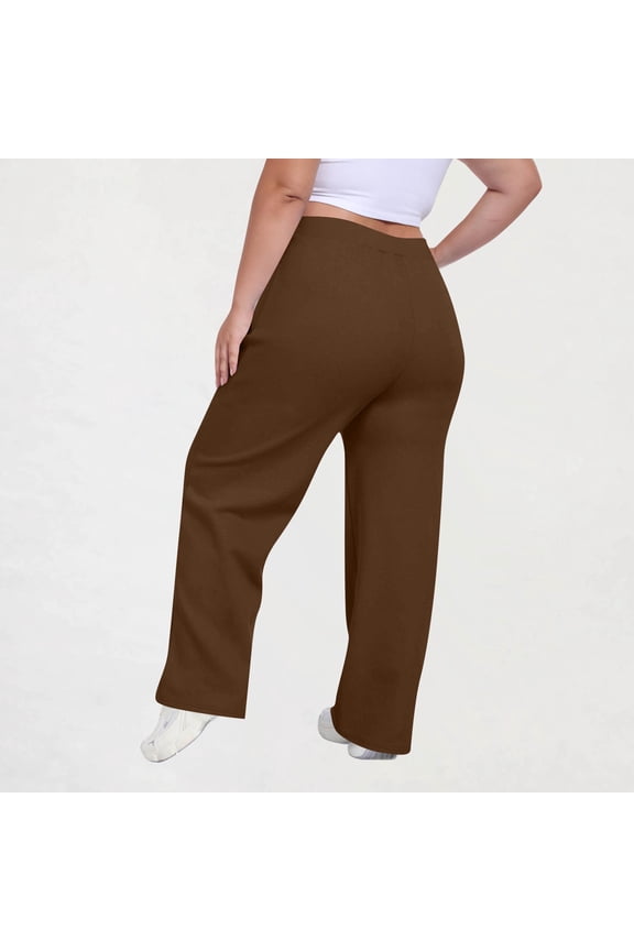 Womens Drawstring Elastic High Waist Wide Leg Sweatpants Dual Side Patch Hand Pockets Loose Flow Full Length French Terry Casual Lounge Long Trousers