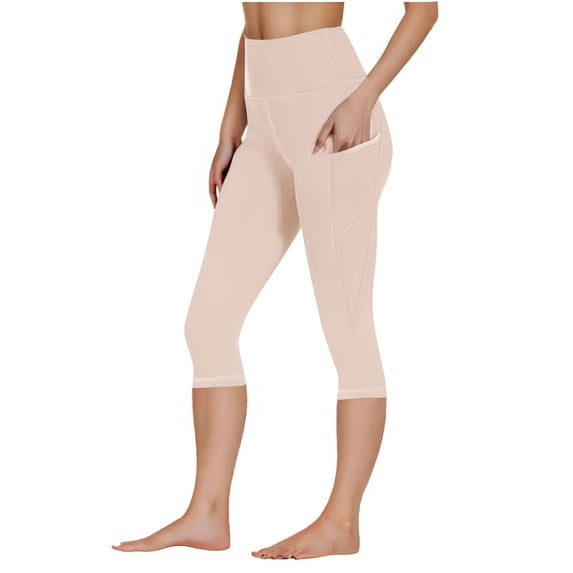 Costeam Womens Elastic High Waist Yoga Capri Leggings with Side Pockets Stretch Fit Quick Dry Workout Running Athletic Bottom Pants