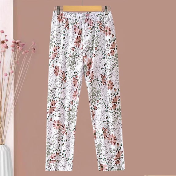 Costeam Womens All Over Floral Print Ankle Length Sleep Pants No Pockets Full Drawstring Elastic High Waist Lightweight Wrinkle Resistant Loose Casual Loungewear Pajama Trousers