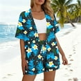 thumbnail image 1 of Costeam Womens Floral Print Two Piece Short Sleeve Open Front Shirt Short Set Self Fabric Drawstring Elastic Waist Shorts No Pockets Lightweight Flowey Vacation Casual Outfit, 1 of 7