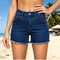 thumbnail image 1 of Costeam Womens Fringe Hem Denim Shorts Dual Side Slip Pockets Mid Rise Waist Soft Washed Loose Fit Casual Jean Short Bottoms, 1 of 4