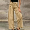 thumbnail image 1 of Costeam Womens Front Seam Wide Leg Jeans Ruffle Hem Detail Dual Side Hand Pockets Button Zip Fly High Waist Casual Stretchy Denim Long Trousers, 1 of 7