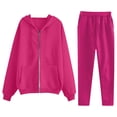 thumbnail image 1 of Costeam Womens Full Zip Hoodie 2 Piece Loungewear Set Front Hand Pockets Drawstring Elastic High Waist Straight Leg Solid Color Casual Tracksuit Outfit, 1 of 4