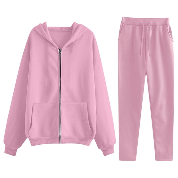 Costeam Womens Full Zip Hoodie Jogger Set Raglan Sleeve Front Pockets Elastic Drawstring Waist Soft Brushed Knit Solid Color 2 Piece Casual Loungewear Tracksuit