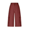 thumbnail image 1 of Costeam Womens H Line Cargo Capri Pants Solid Color High Waist with Stitched Functional Side Pockets Straight Fit Lightweight Durable Casual Cropped Trousers Fashion Bottoms, 1 of 8