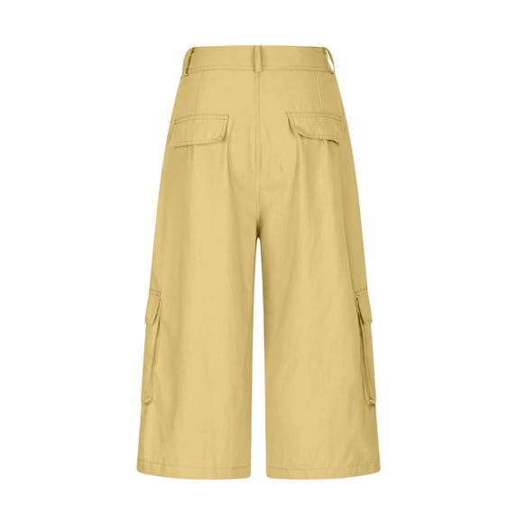 Costeam Womens H Line Cargo Capri Pants Solid Color High Waist with Stitched Functional Side Pockets Straight Fit Lightweight Durable Casual Cropped Trousers Fashion Bottoms