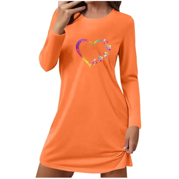 Costeam Womens Halloween Ghost Bow Graphic Nightgown Casual Spooky Floral Cobweb Print Long Sleeve Crew Neck Straight Hem Loose Fit Sleepshirt Soft Relaxed Nightwear Loungewear Pullover Home Dress
