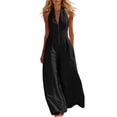 thumbnail image 1 of Costeam Womens Halter Neck Front Zip Linen Blend Jumpsuit Sleeveless Wide Leg Full Length with Side Hidden Pockets Relaxed Fit Solid Color Casual Beach Romper Multi Color, 1 of 6