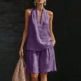 thumbnail image 1 of Costeam Womens Halter V Neck Short and Capri Pants Two Piece Outfit Lightweight Linen Blend Loose Fit Solid Color Casual Summer Co Ord Set, 1 of 6