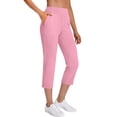 thumbnail image 1 of Costeam Womens High Rise Straight Leg Capri Pants With Mock Front Fly Detail Side Inset Pockets Slim Fit Cropped Solid Color Everyday Casual Bottoms, 1 of 7