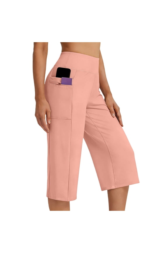 Womens High Waist Capri Yoga Pants with Zippered Side Pockets Quick Dry Breathable Workout Casual Athletic Cropped Pants