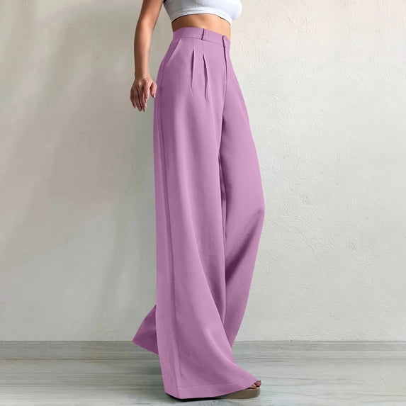Costeam Womens High Waist Pleated Wide Leg Dress Pants with Button Closure and Belt Loops Relaxed Fit Multi Color Business Casual Full Length Trousers