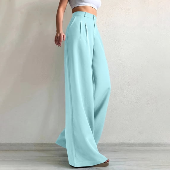 Costeam Womens High Waist Pleated Wide Leg Dress Pants with Button Closure and Belt Loops Relaxed Fit Multi Color Business Casual Full Length Trousers