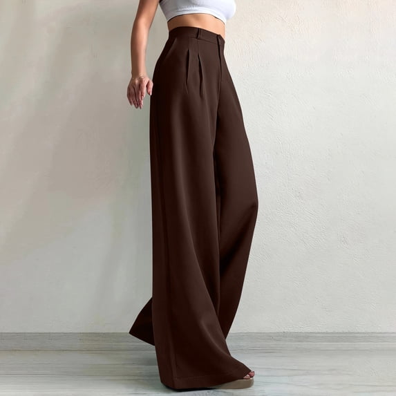 Costeam Womens High Waist Pleated Wide Leg Dress Pants with Button Closure and Belt Loops Relaxed Fit Multi Color Business Casual Full Length Trousers