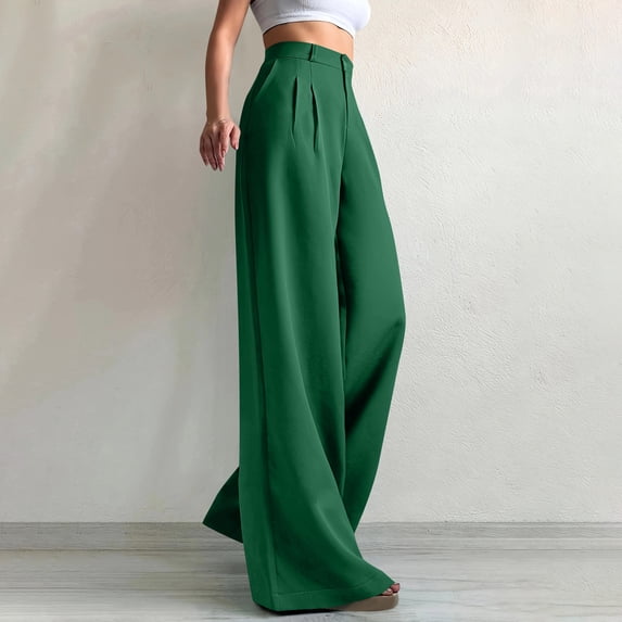 Costeam Womens High Waist Pleated Wide Leg Dress Pants with Button Closure and Belt Loops Relaxed Fit Multi Color Business Casual Full Length Trousers