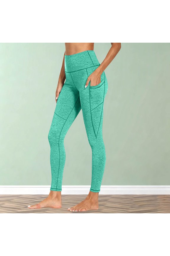 Womens High Waist Tummy Control Quick Dry Full Length Yoga Leggings Dual Side Slip Pockets 4 Way Stretch Non See Through Athletic Workout Running Base Layer Long Pants