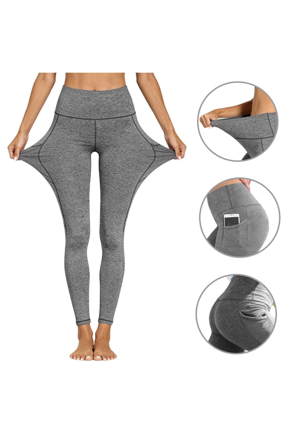 Womens High Waist Tummy Control Quick Dry Full Length Yoga Leggings Dual Side Slip Pockets 4 Way Stretch Non See Through Athletic Workout Running Base Layer Long Pants