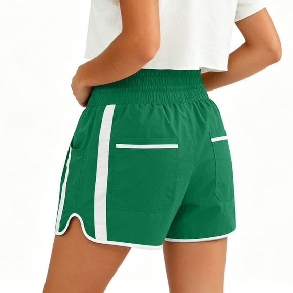 Costeam Womens High Waisted Athletic Shorts Drawstring Casual with Side Pockets Elastic Waist Side Stripe Dolphin Hem Workout Running Short Pants Lightweight Quick Dry Lounge Shorts