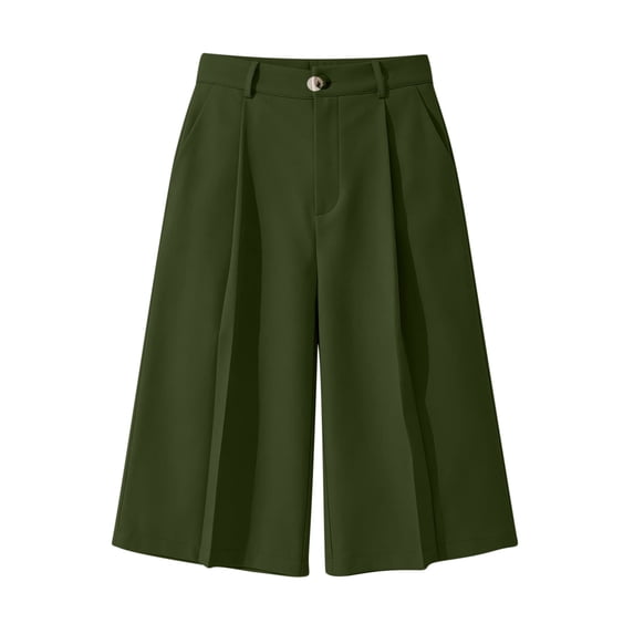 Costeam Womens High Waisted Front Pleated Wide Leg Bermuda Shorts with Side Slant Pockets Button Zip Belt Loops Wrinkle Resistant Tailored Knee Length Dress Shorts