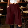 thumbnail image 1 of Costeam Womens High Waisted Front Pleated Wide Leg Bermuda Shorts with Side Slant Pockets Button Zip Belt Loops Wrinkle Resistant Tailored Knee Length Dress Shorts, 1 of 7