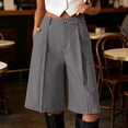 thumbnail image 1 of Costeam Womens High Waisted Front Pleated Wide Leg Bermuda Shorts with Side Slant Pockets Button Zip Belt Loops Wrinkle Resistant Tailored Knee Length Dress Shorts, 1 of 7